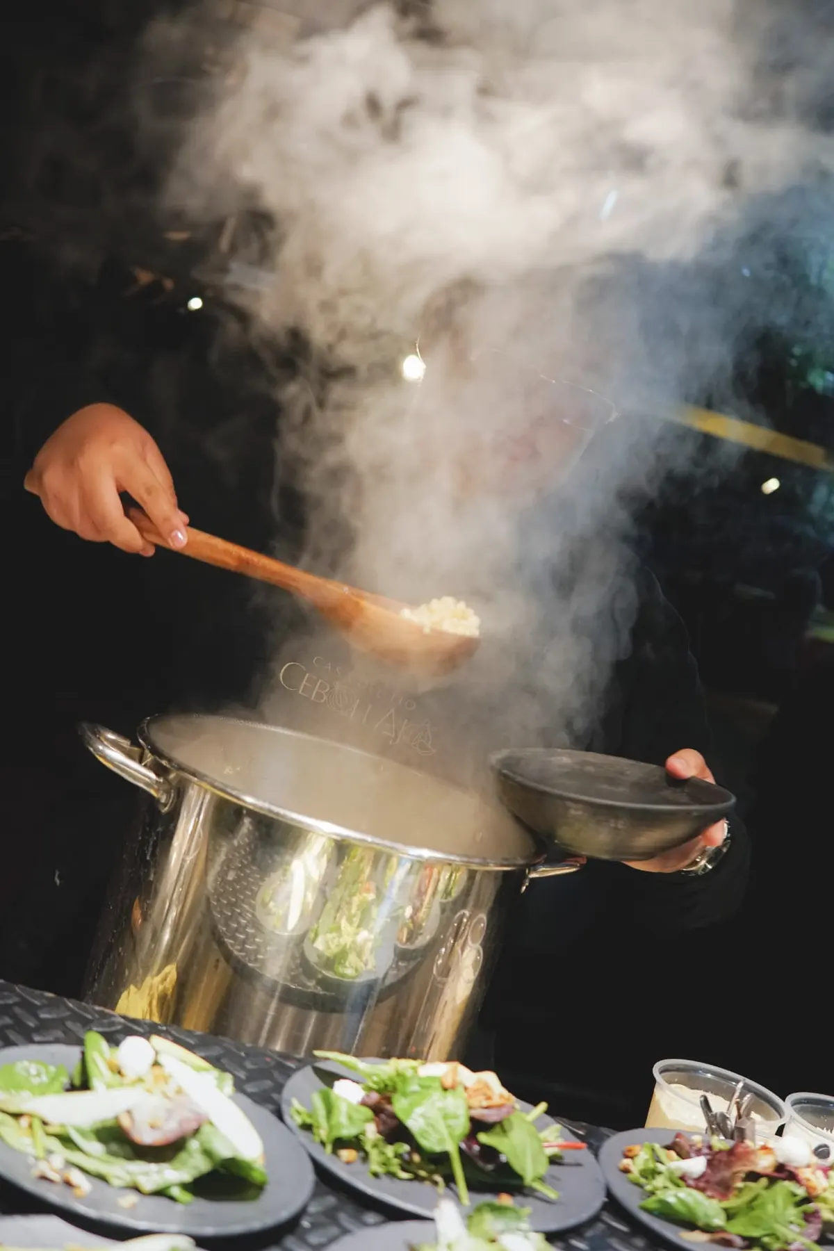Steam rising in the open kitchen